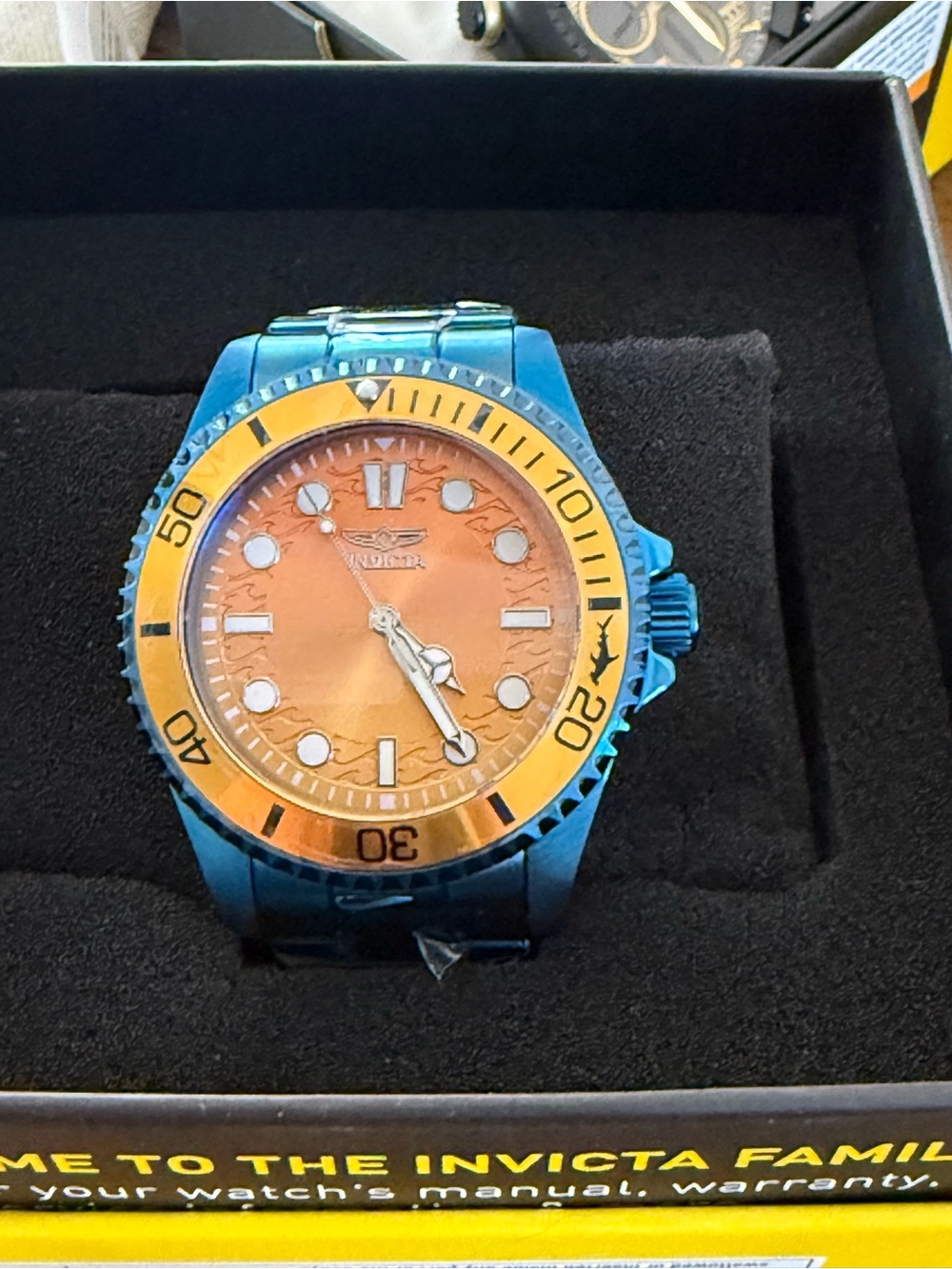 Invicta Blue Case with Orange Dial & Bezel Diver Watch